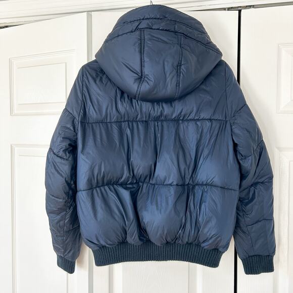 Abercrombie & Fitch Navy Puffer Jacket L Water Wind Resistant Hooded Coat - Picture 3 of 6